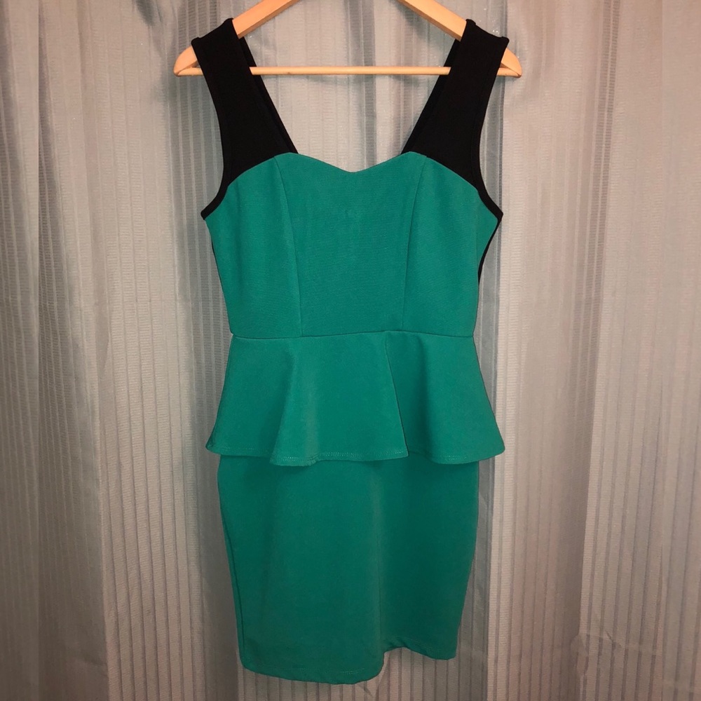 Green & Black Peplum Dress